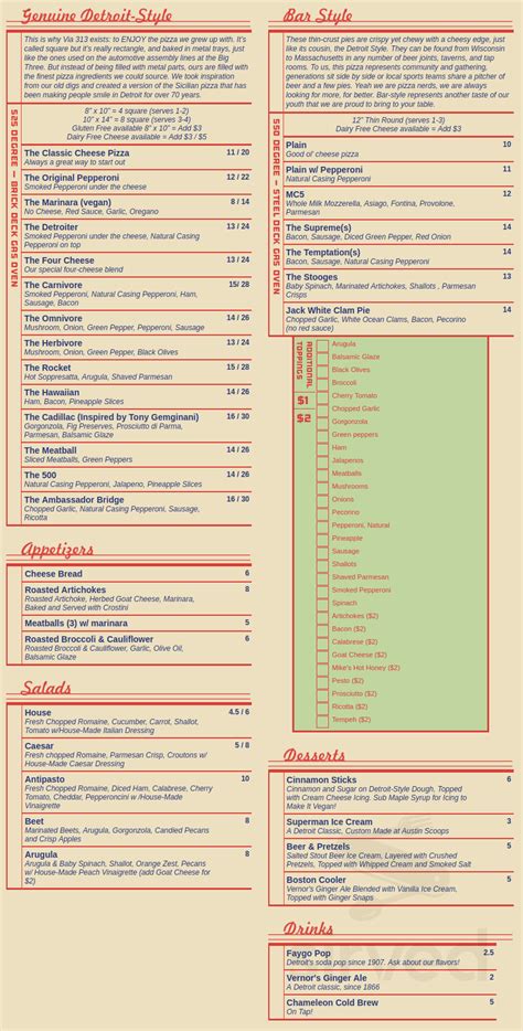 No delivery fee on your first order!. . Via 313 pizza menu